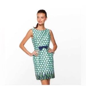 Lilly Pulitzer elegant Evie shift blue green cotton tassels print tie waist sz6